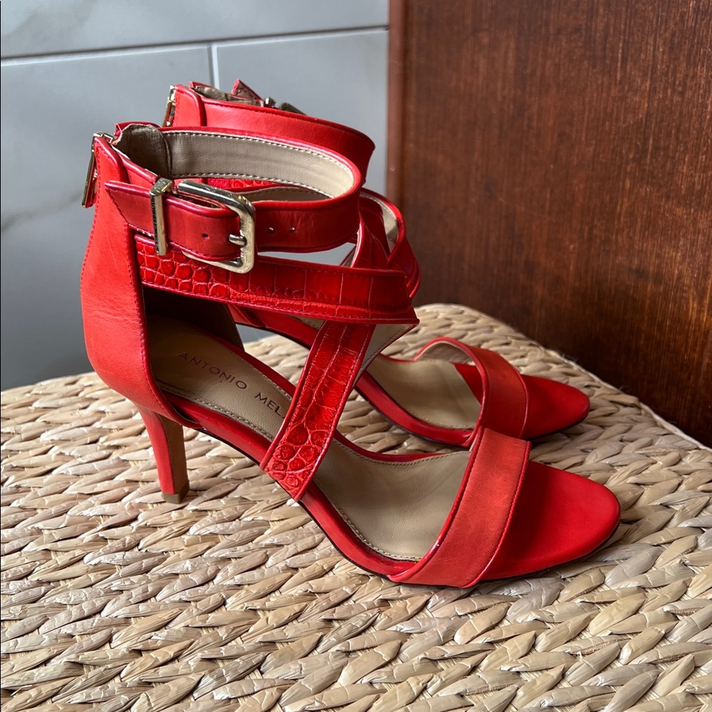 Coral/red Antonio Melani Strappy Heeled Sandals size 6.5 - Picture 5 of 6